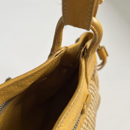 PRADA Shoulder Bag Purse VITELLO DIANO WOVEN Yellow Authentic