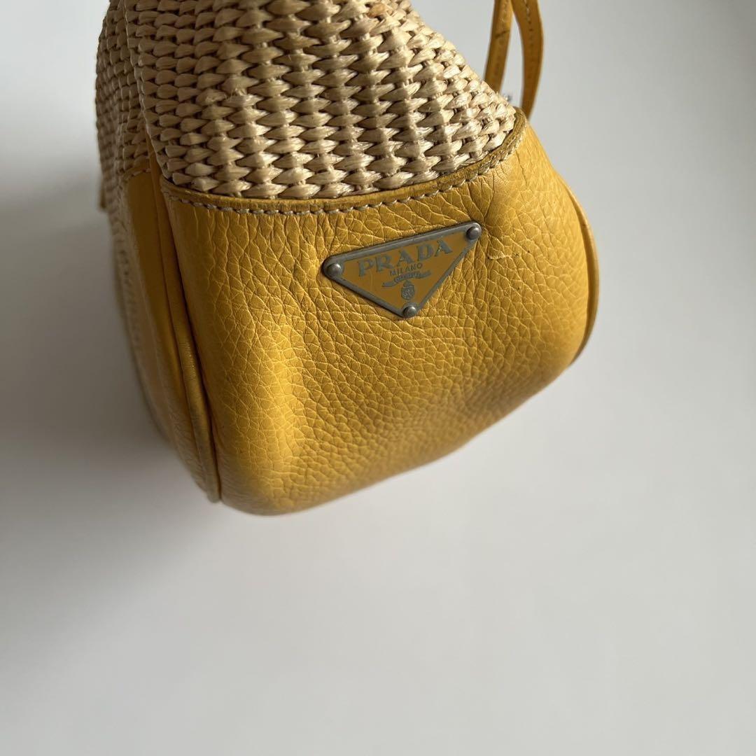 PRADA Shoulder Bag Purse VITELLO DIANO WOVEN Yellow Authentic