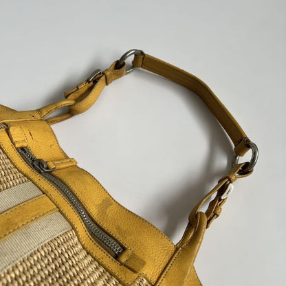 PRADA Shoulder Bag Purse VITELLO DIANO WOVEN Yellow Authentic