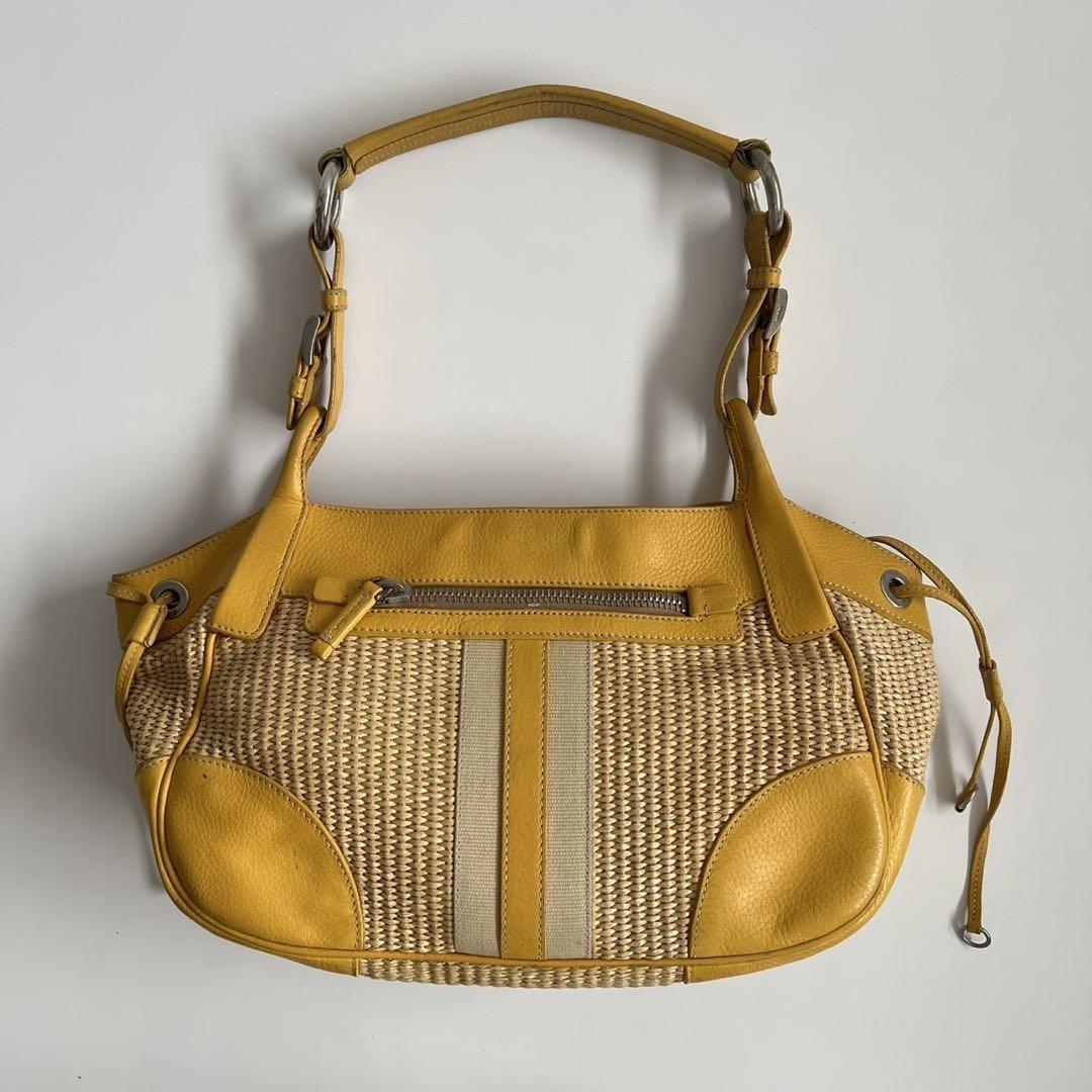 PRADA Shoulder Bag Purse VITELLO DIANO WOVEN Yellow Authentic