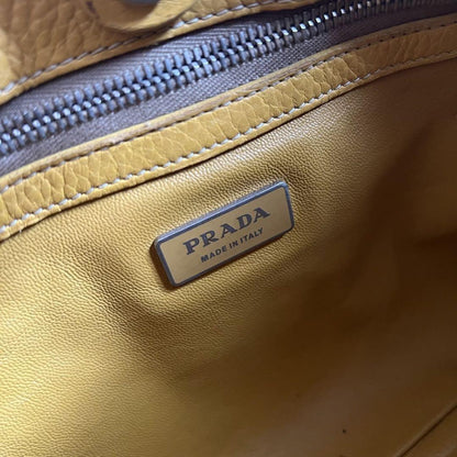 PRADA Shoulder Bag Purse VITELLO DIANO WOVEN Yellow Authentic