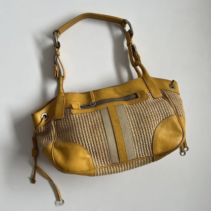 PRADA Shoulder Bag Purse VITELLO DIANO WOVEN Yellow Authentic