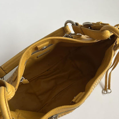 PRADA Shoulder Bag Purse VITELLO DIANO WOVEN Yellow Authentic