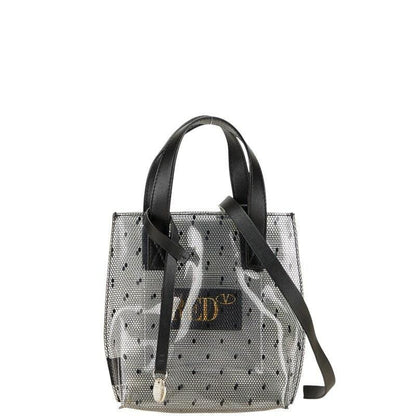 Valentino Hand Shoulder Bag Tote Purse 2way Vinyl Leather Black Clear Authentic