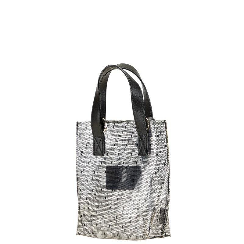 Valentino Hand Shoulder Bag Tote Purse 2way Vinyl Leather Black Clear Authentic