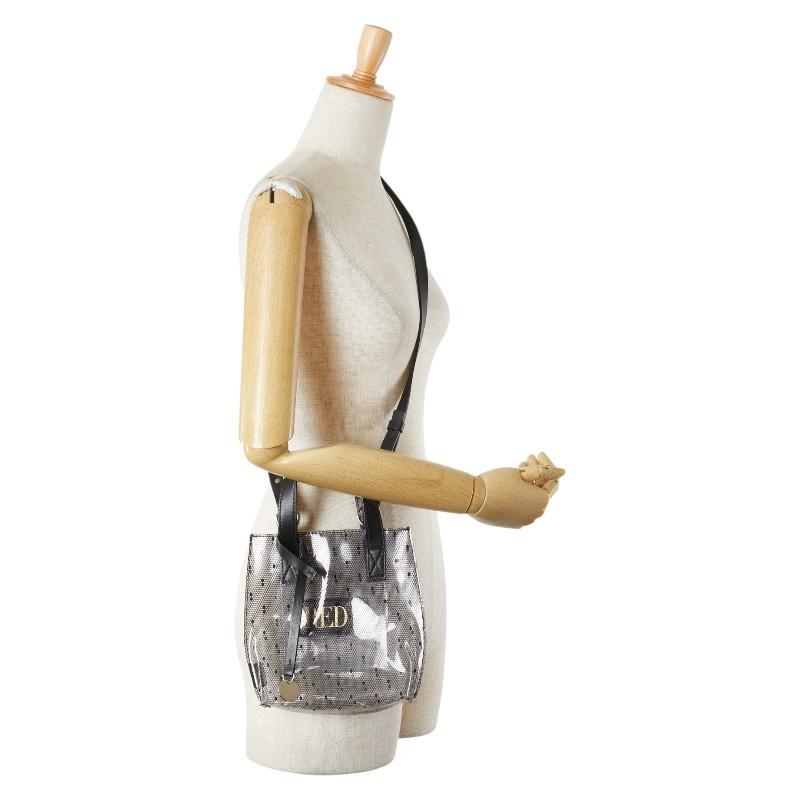 Valentino Hand Shoulder Bag Tote Purse 2way Vinyl Leather Black Clear Authentic