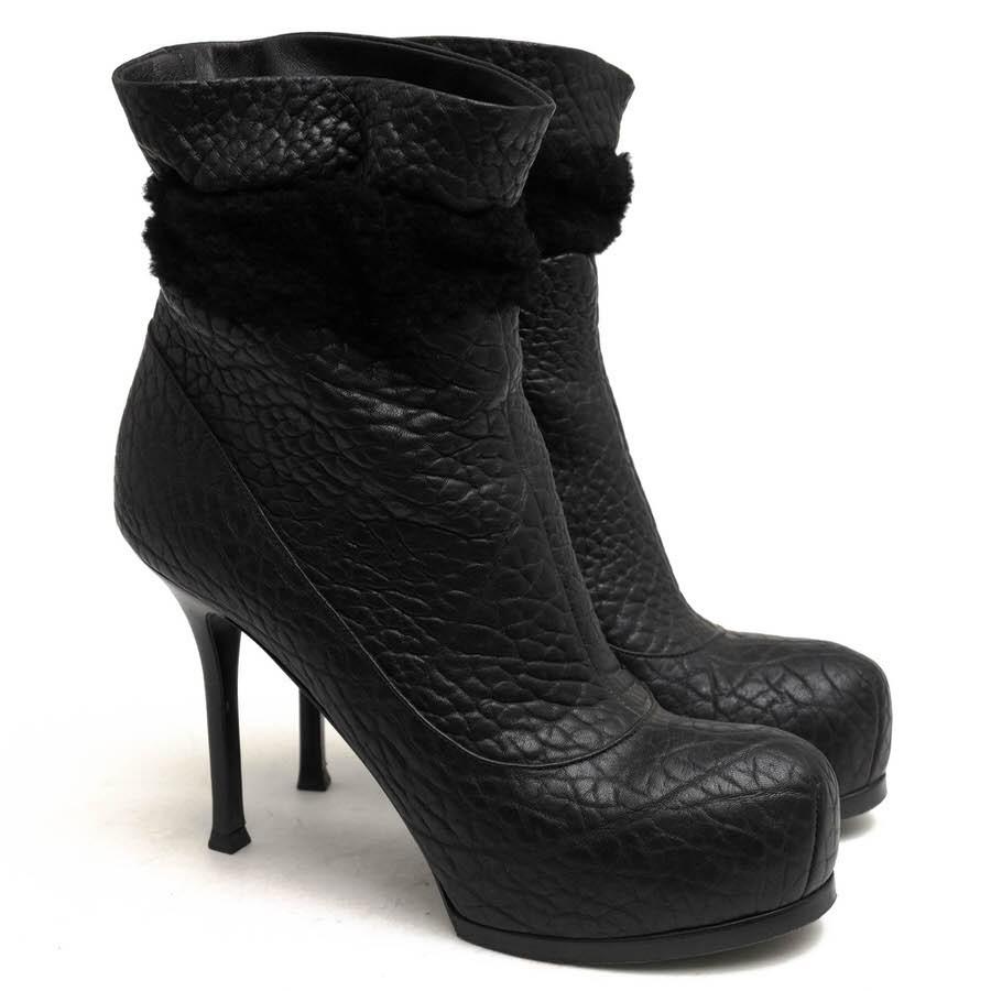 Saint Laurent Short Boots Shoes EU 38 US 8 Leather Black Authentic