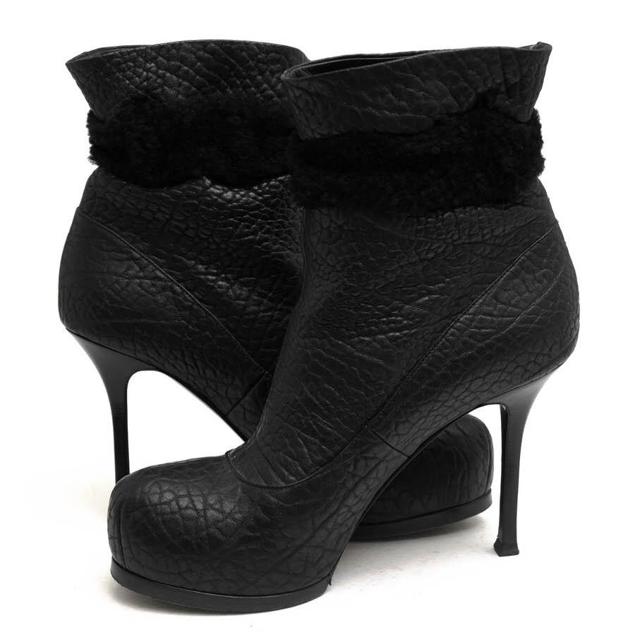 Saint Laurent Short Boots Shoes EU 38 US 8 Leather Black Authentic