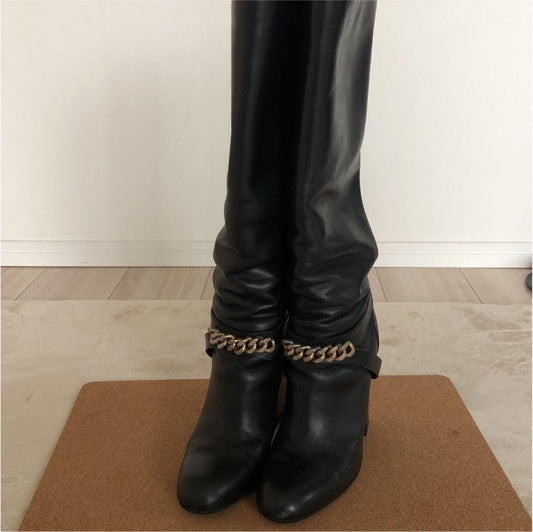 Saint Laurent Long Boots Shoes EU 35.5 US 5.5 Leather Black Authentic