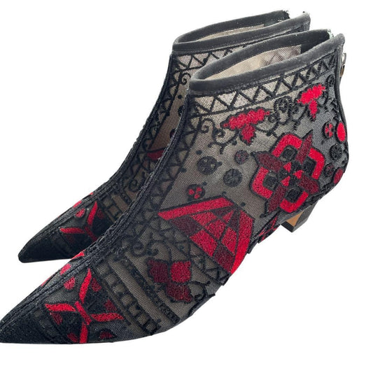 Christian Dior Short Boots Shoes EU 36.5 US 6.5 Black Red Authentic