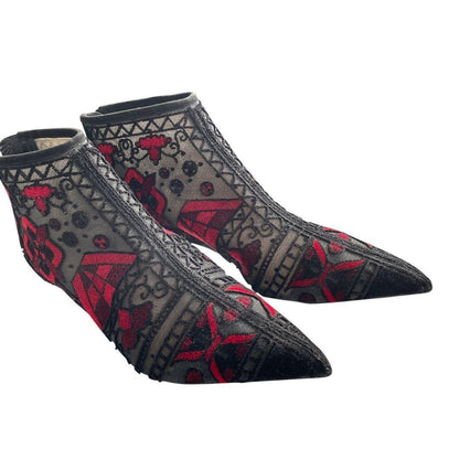 Christian Dior Short Boots Shoes EU 36.5 US 6.5 Black Red Authentic