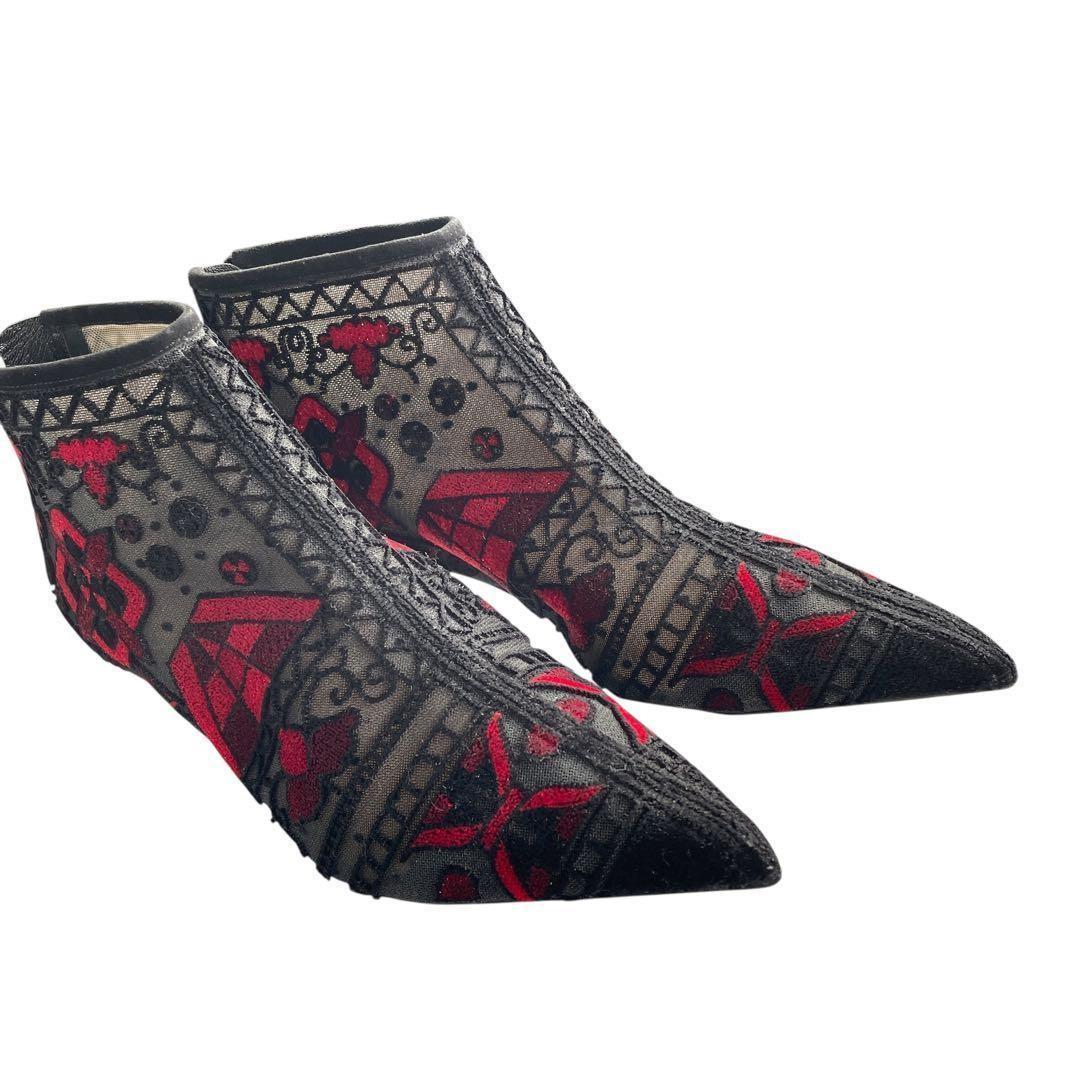 Christian Dior Short Boots Shoes EU 36.5 US 6.5 Black Red Authentic