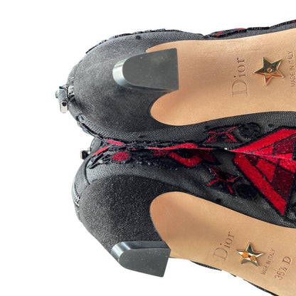 Christian Dior Short Boots Shoes EU 36.5 US 6.5 Black Red Authentic