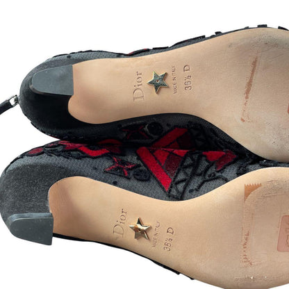 Christian Dior Short Boots Shoes EU 36.5 US 6.5 Black Red Authentic