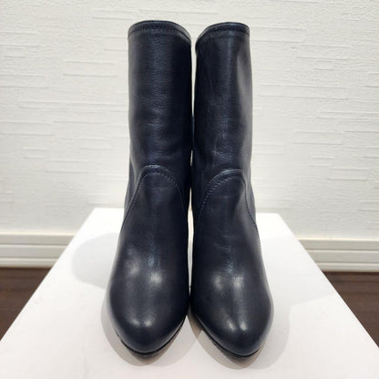 Christian Dior Short Boots Shoes EU 36.5 US 6.5 Leather Navy Authentic