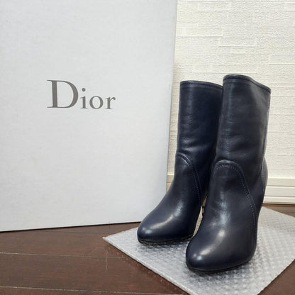 Christian Dior Short Boots Shoes EU 36.5 US 6.5 Leather Navy Authentic