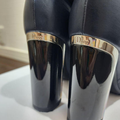 Christian Dior Short Boots Shoes EU 36.5 US 6.5 Leather Navy Authentic