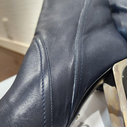 Christian Dior Short Boots Shoes EU 36.5 US 6.5 Leather Navy Authentic