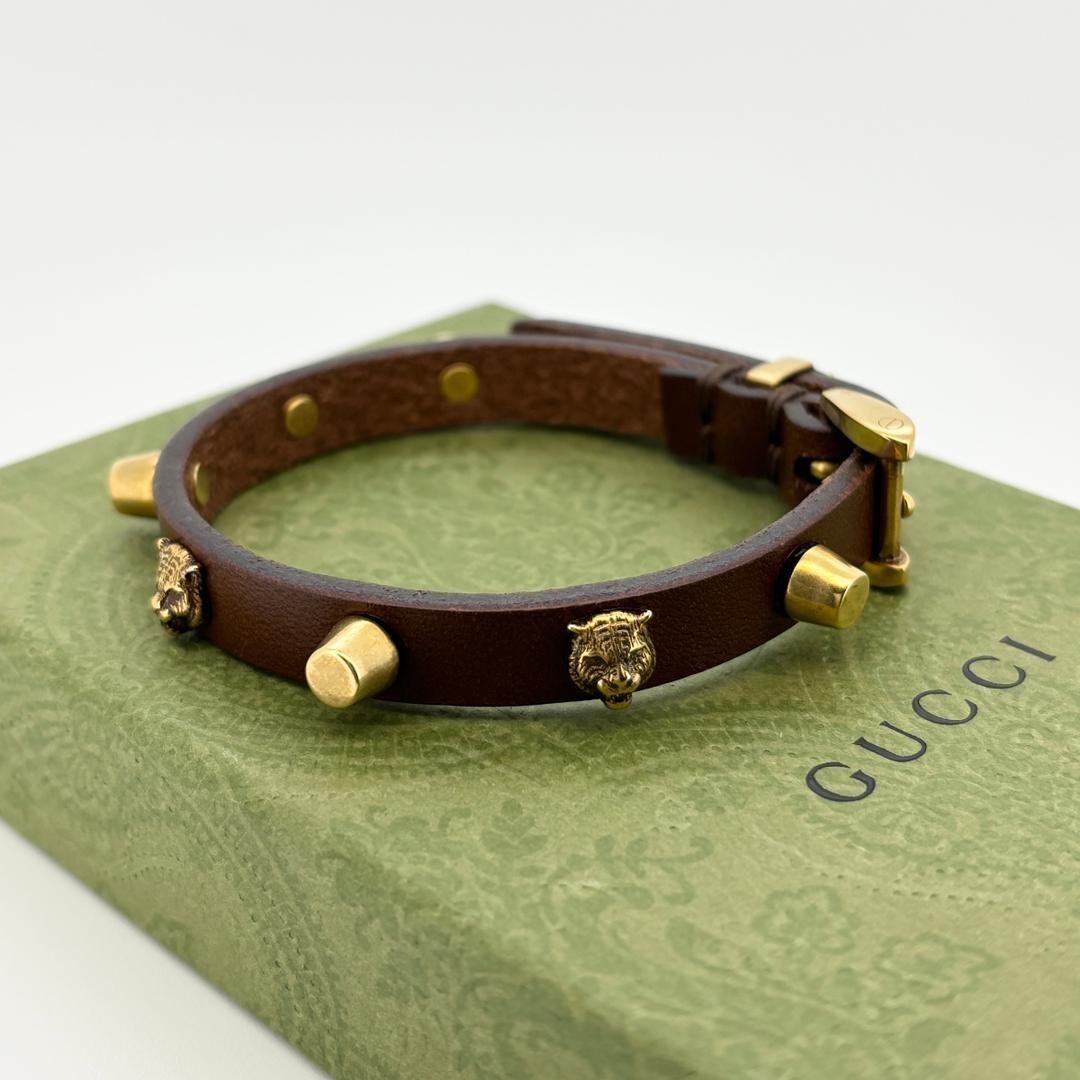 GUCCI Bracelet Bangle Cat Tiger Leather Women Accessory Authentic