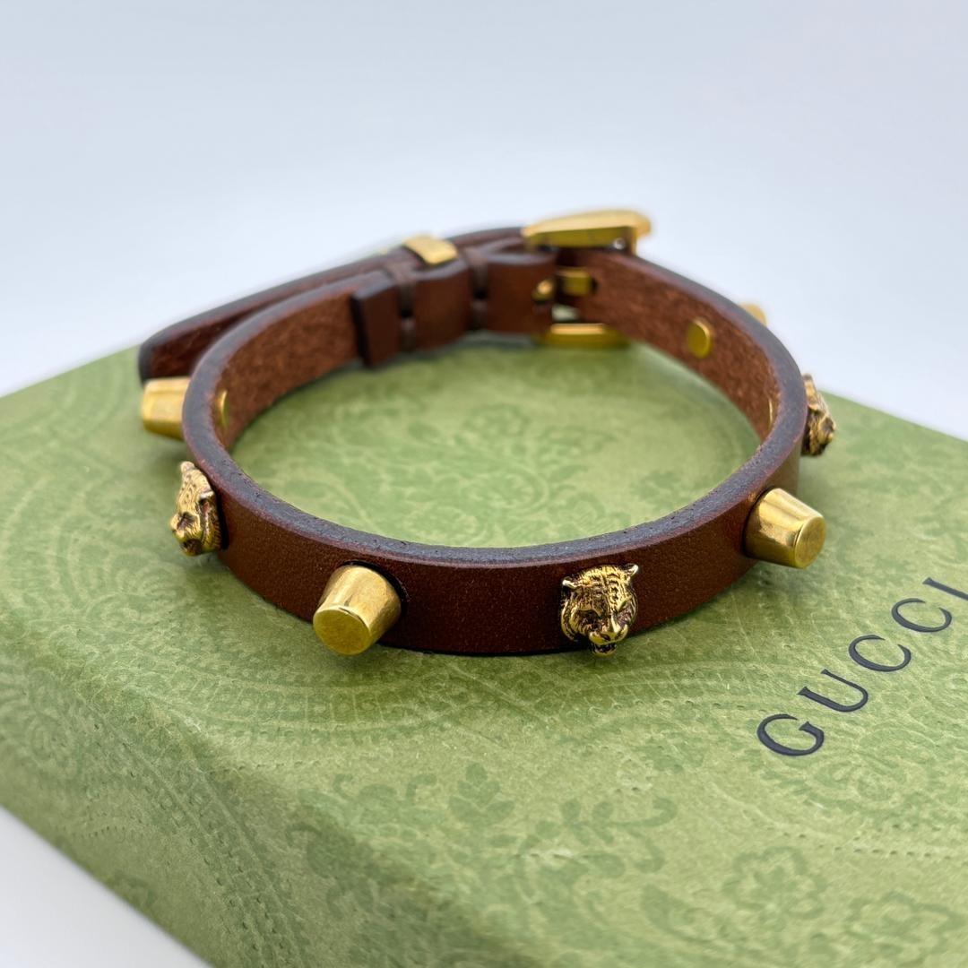 GUCCI Bracelet Bangle Cat Tiger Leather Women Accessory Authentic
