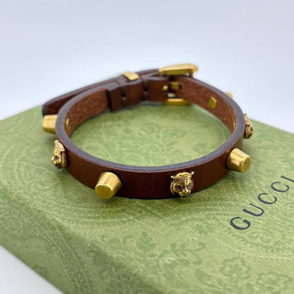 GUCCI Bracelet Bangle Cat Tiger Leather Women Accessory Authentic