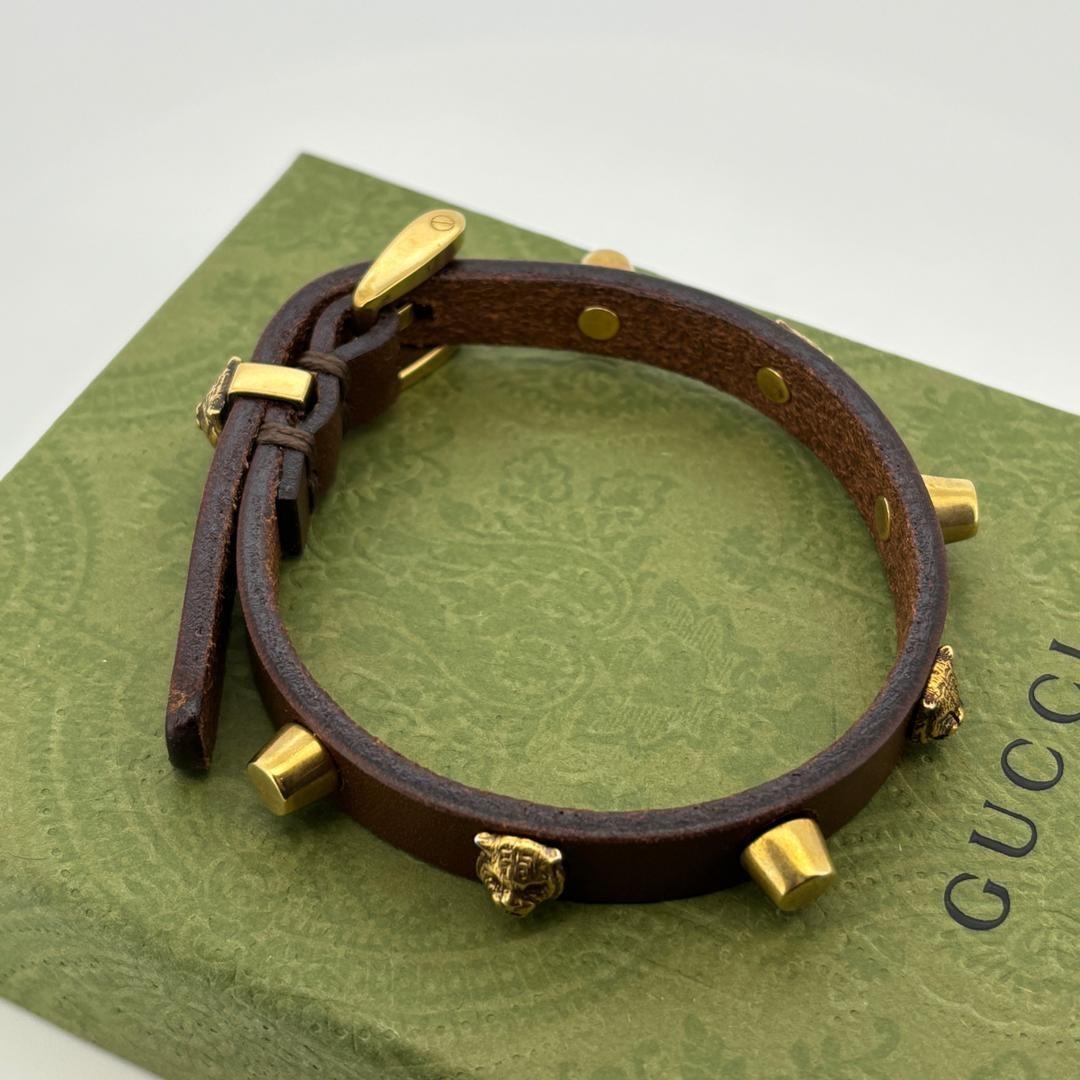 GUCCI Bracelet Bangle Cat Tiger Leather Women Accessory Authentic