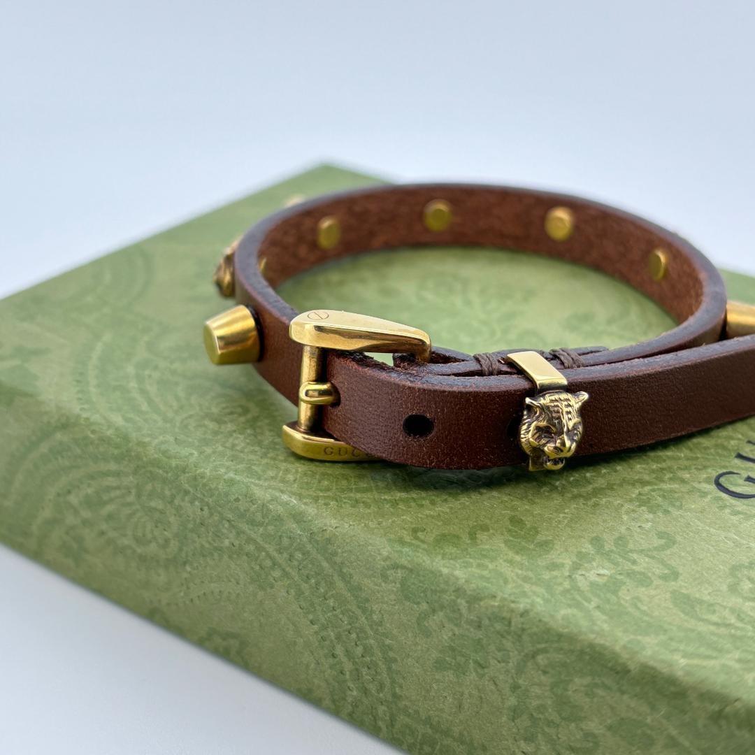 GUCCI Bracelet Bangle Cat Tiger Leather Women Accessory Authentic