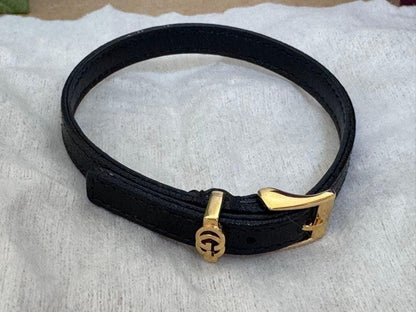 GUCCI Bracelet Bangle Double G black leather Women Accessory Authentic
