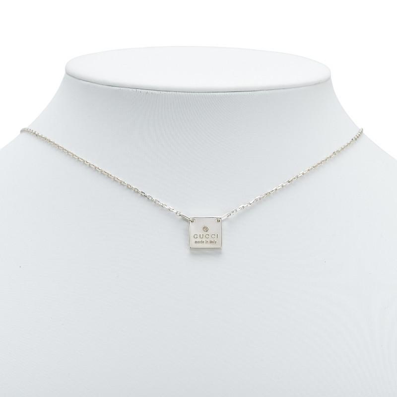GUCCI Necklace Pendant Square Plate Logo Silver 925 Women Accessory Authentic