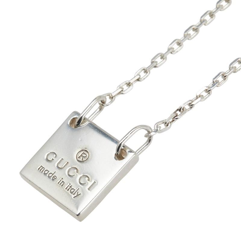 GUCCI Necklace Pendant Square Plate Logo Silver 925 Women Accessory Authentic