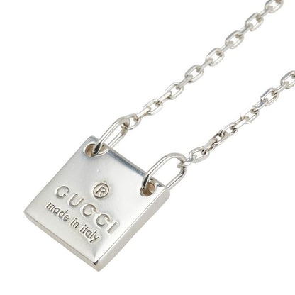 GUCCI Necklace Pendant Square Plate Logo Silver 925 Women Accessory Authentic