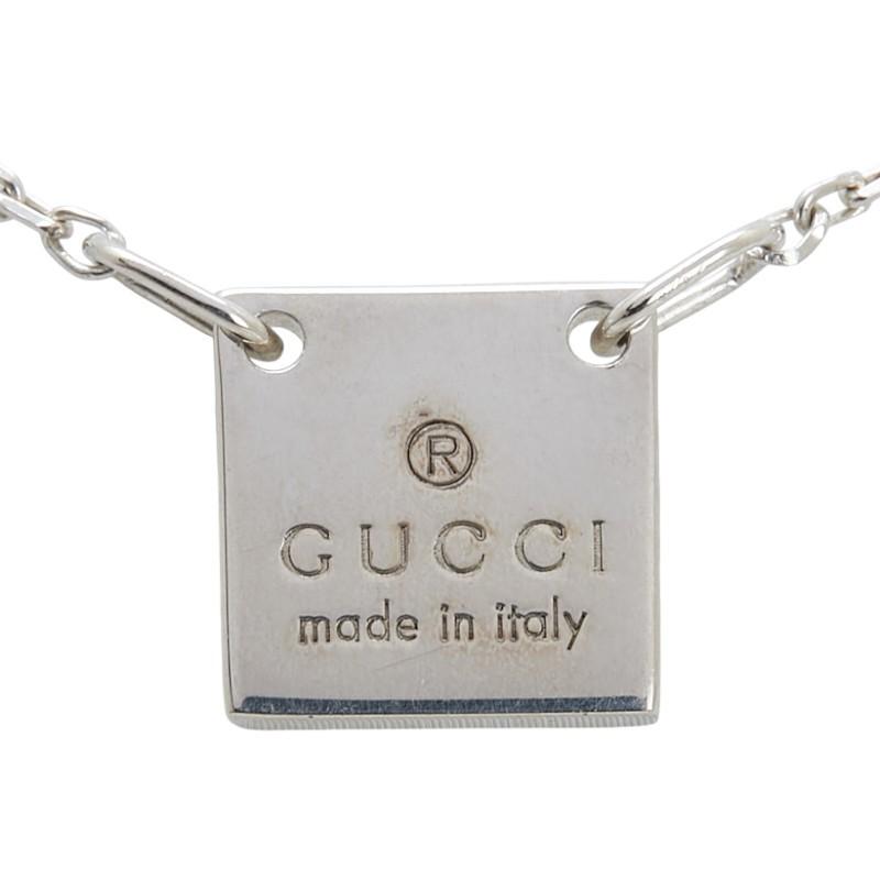 GUCCI Necklace Pendant Square Plate Logo Silver 925 Women Accessory Authentic
