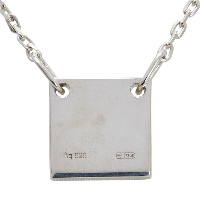 GUCCI Necklace Pendant Square Plate Logo Silver 925 Women Accessory Authentic