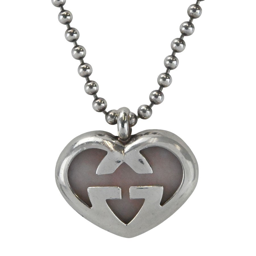 GUCCI Necklace Pendant Interlocking G Heart Silver Ag925 Women Accessory Auth