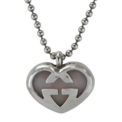 GUCCI Necklace Pendant Interlocking G Heart Silver Ag925 Women Accessory Auth