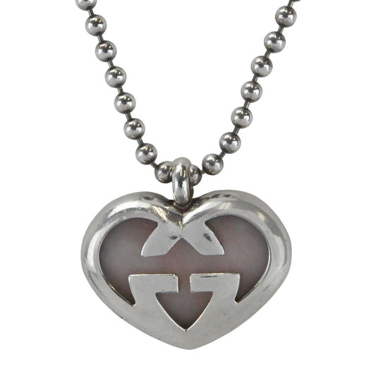 GUCCI Necklace Pendant Interlocking G Heart Silver Ag925 Women Accessory Auth