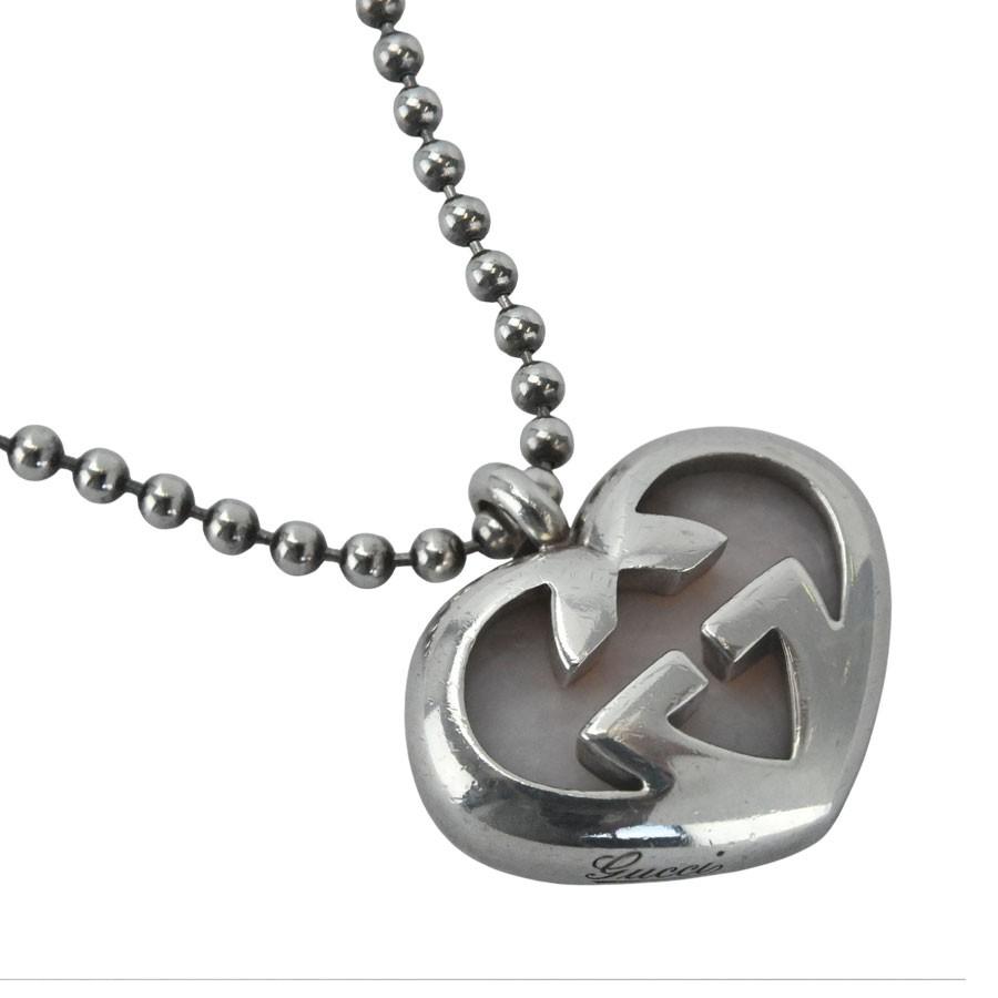 GUCCI Necklace Pendant Interlocking G Heart Silver Ag925 Women Accessory Auth