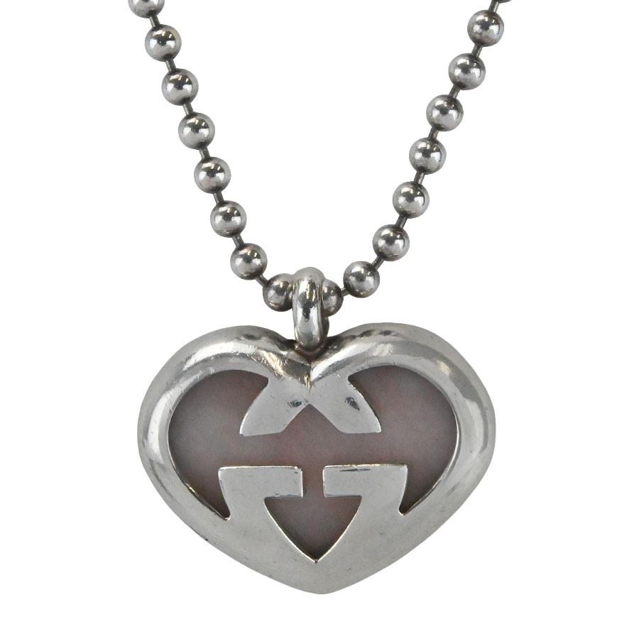 GUCCI Necklace Pendant Interlocking G Heart Silver Ag925 Women Accessory Auth