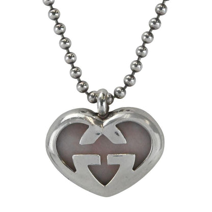 GUCCI Necklace Pendant Interlocking G Heart Silver Ag925 Women Accessory Auth