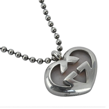 GUCCI Necklace Pendant Interlocking G Heart Silver Ag925 Women Accessory Auth