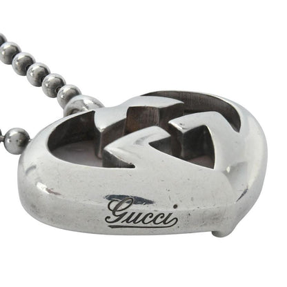 GUCCI Necklace Pendant Interlocking G Heart Silver Ag925 Women Accessory Auth