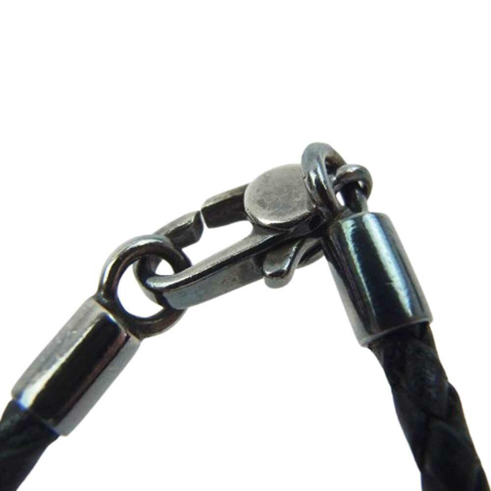 GUCCI Necklace Pendant Crest Coin Leather Black Silver Men Accessory Authentic