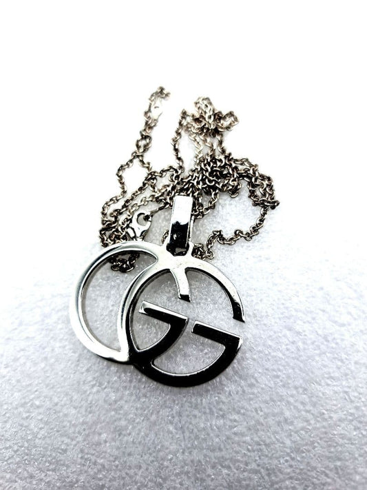 GUCCI Necklace Pendant Interlocking GG Silver 925 Unisex Accessory Authentic
