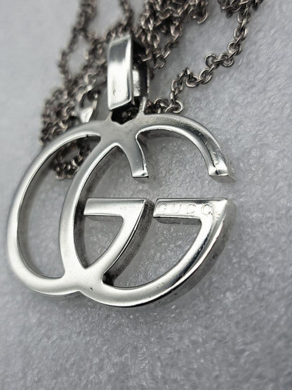 GUCCI Necklace Pendant Interlocking GG Silver 925 Unisex Accessory Authentic