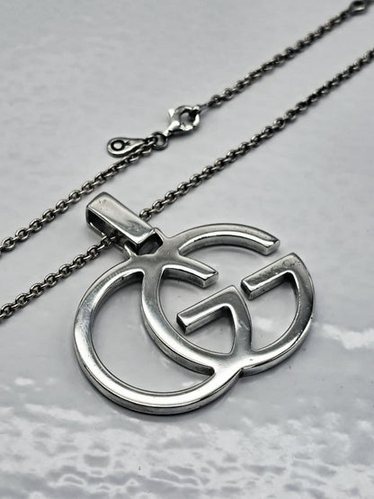 GUCCI Necklace Pendant Interlocking GG Silver 925 Unisex Accessory Authentic