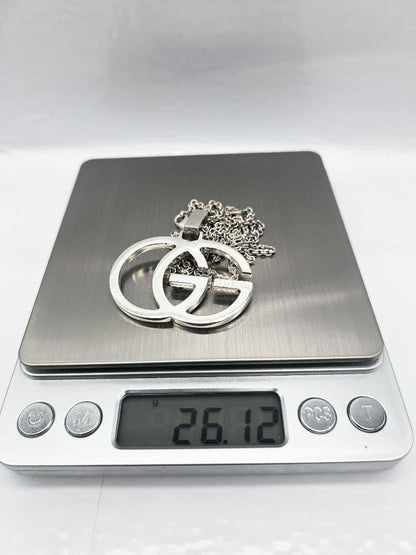 GUCCI Necklace Pendant Interlocking GG Silver 925 Unisex Accessory Authentic