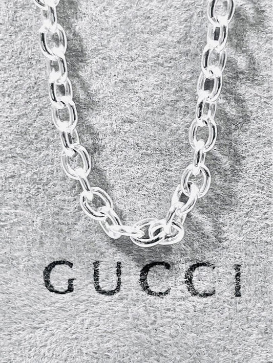 GUCCI Necklace Pendant oval chain Silver 925 Unisex Accessory Authentic
