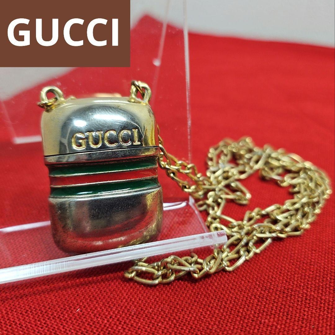 GUCCI long bottle Necklace Pendant Gold Green Red Women Accessory Authentic