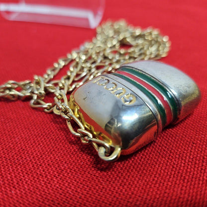 GUCCI long bottle Necklace Pendant Gold Green Red Women Accessory Authentic