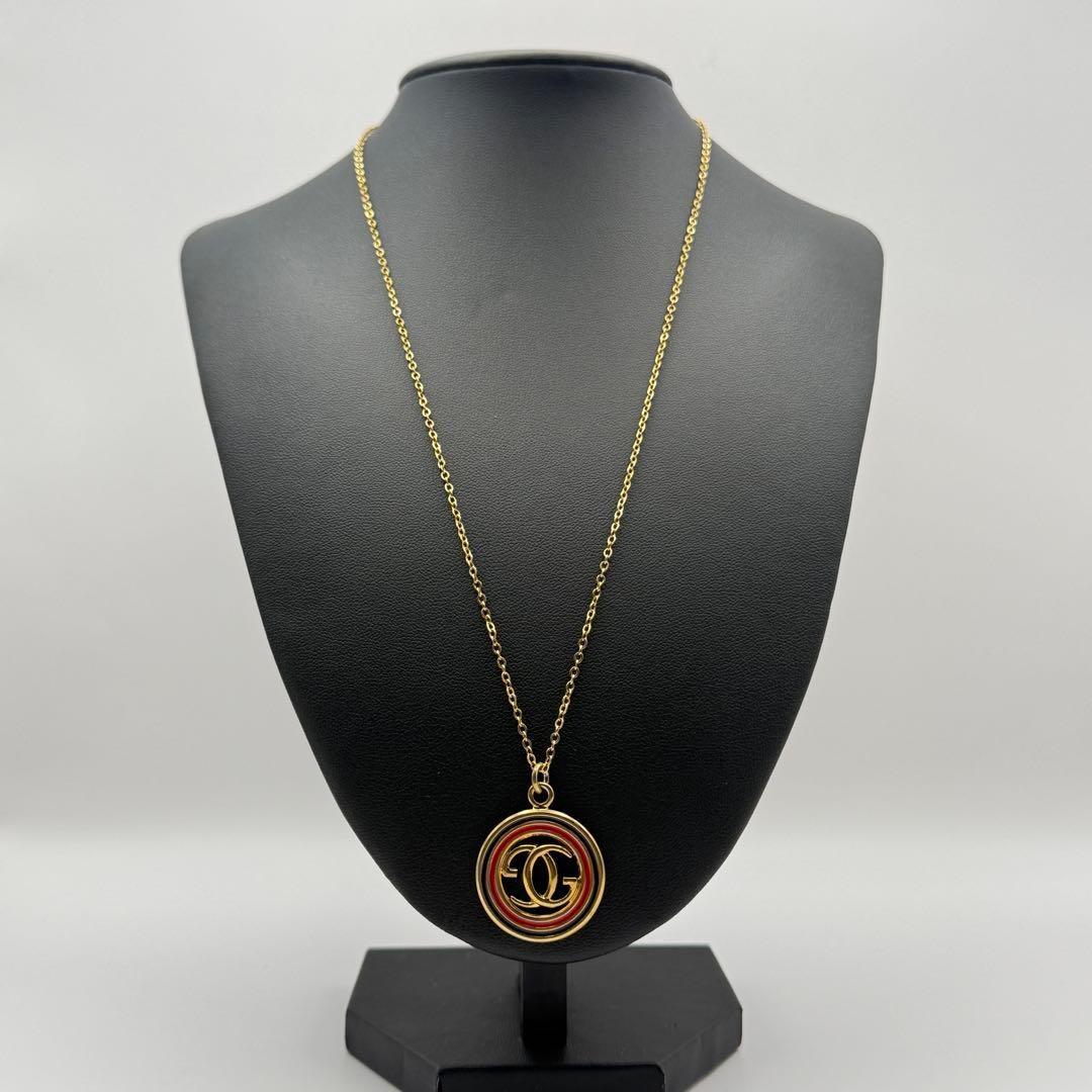 GUCCI Necklace Pendant GG Logo Gold Women Accessory Authentic